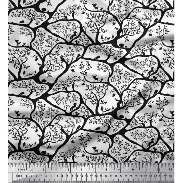 Soimoi Cotton Voile Fabric Animal & Tree Fabric Prints by Yard 56 Inch Wide