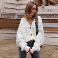 thumbnail image 1 of Women's V Neckline Button Down Knitwear Lantern Sleeve Basic Knit Cardigan Sweater Tops, 1 of 4