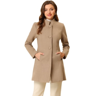INSPIRE CHIC Women's Winter Overcoat Stand Collar Single Breasted Mid-thigh Long Coat Light Brown S