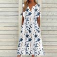 thumbnail image 1 of Babysbule Liquidation Robes d'Été pour Femmes, Mode Femmes Décontractée Ample Imprimé Papillon Col en V Manches Mi-Longues Boutons Poches Robe Longue, 1 of 5