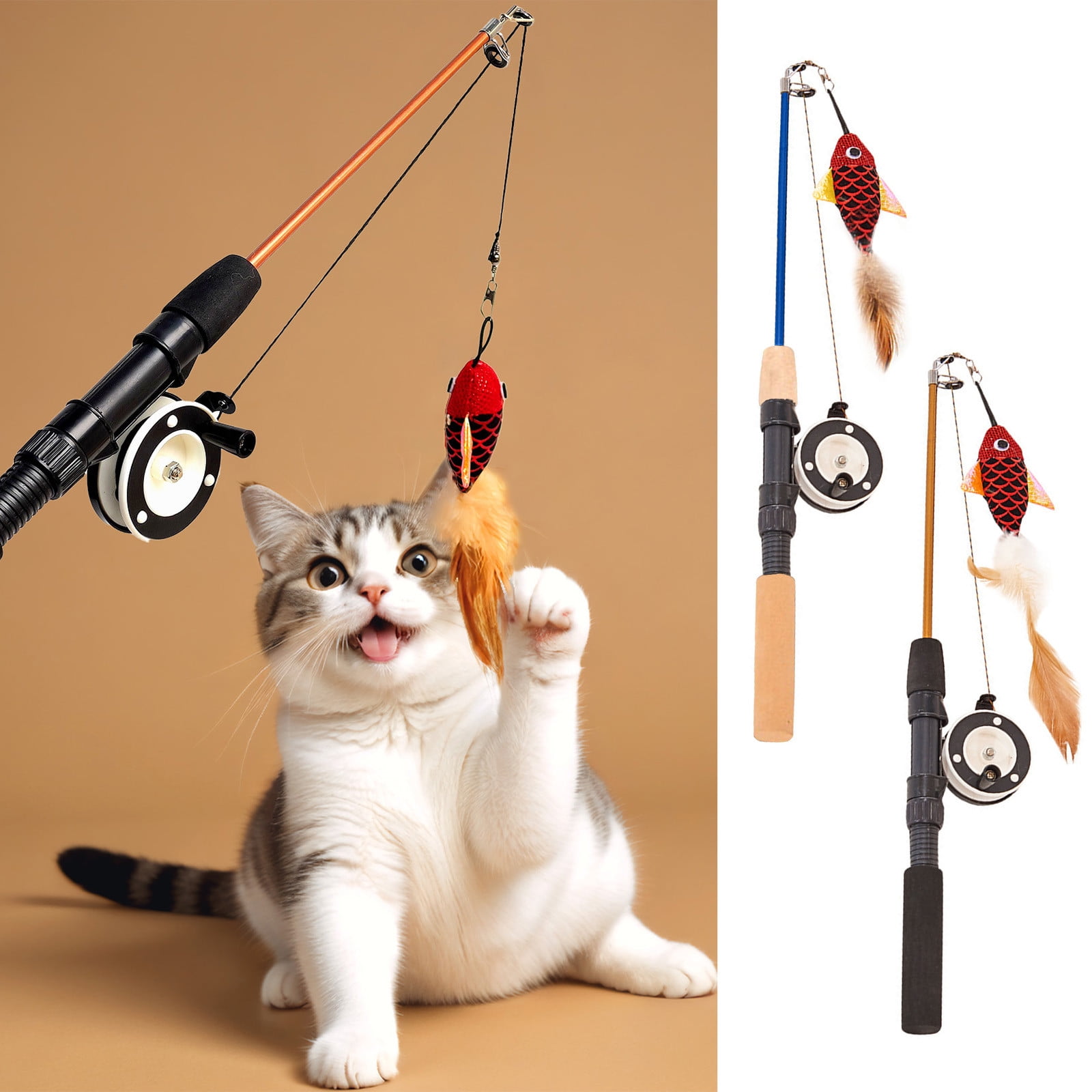 cats play with fishing pole Kid Casters Cat Caster Toy for Cats, Cat Camo : Pet Supplies Unfolding Length Cat Fishing Rod Toy for