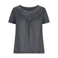 thumbnail image 3 of Yuyuzo Plus Size Tops for Women V Neck Lace Stitching Tunic Tops Short Sleeve Basic Summer Tee Shirts, 3 of 5