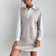thumbnail image 2 of Women's V Neck Sleeveless Knitted Solid Short Sweater Dress With Pockets Casual Comfortable Pullover Tunic Top, 2 of 5