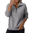thumbnail image 4 of WTXUE Womens Long Sleeve Quarter Zip Pullover Sweater Casual Loose V Neck Collared Ribbed Knit Jumper Tops Soft Oversized Tunic Sweaters Grey Xxl, 4 of 9