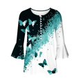thumbnail image 4 of T-Shirt à Manches Courtes Imprimé Floral Top Dames Bleu L, 4 of 5