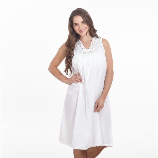 Chemise de Nuit Longue Brodée, Blanche - Très Grande