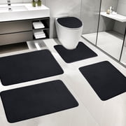 Czzoypi Ultra Soft Bath Mat 5 Set, Non Slip Bathroom Rugs with Water Absorbent Foam, Machine Washable Toilet Mats for Shower Tub Floor Comfort Dark Color, Black