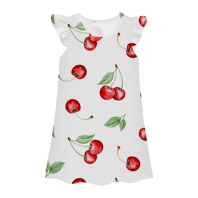 MIASHUI Chemises de Nuit pour Filles Robe de Princesse pour Enfants Manches Volantées Nuisette Pyjama, Rouge, 5-6 Ans