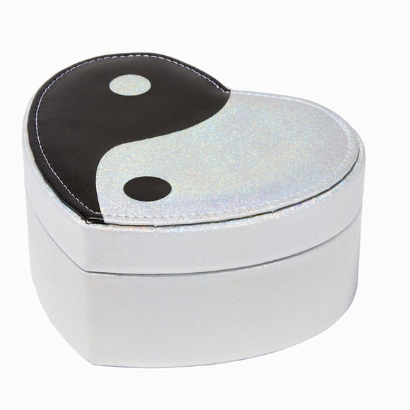 Claire's Boîte à Bijoux Scintillante Yin Yang Argentée en Forme de Cœur pour Filles, 3 Pouces P x 6 Pouces L x 3 Pouces H, Métal, Plastique, 22621