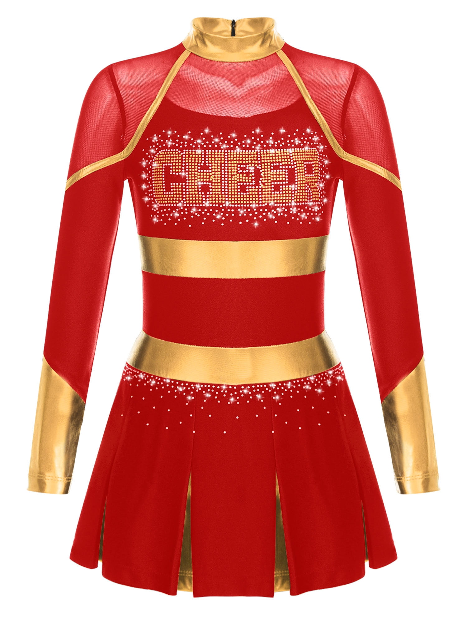 iiniim Enfants Filles Robe d'Uniforme de Cheerleading Costume de Cheerleader Tenues de Cosplay Uniforme Scolaire Costume Tenue de Danse Rouge 10