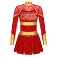 thumbnail image 1 of Lejafay Robe de Danse de Cheerleading Ballet pour Filles Uniforme Scolaire Robe Plissée à Manches Longues Tenues d'Halloween Rouge 10, 1 of 5