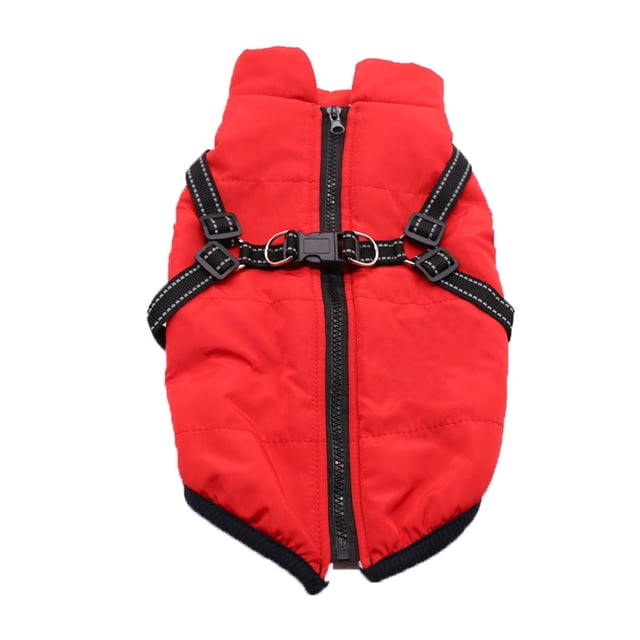 SIfdSeng Dog Clothes for Large Dogs Boy Winter Coat in a bright red colour with a built-in harness and reflective straps. This warm, sleeveless dog jacket is lightweight and easy to wear, suitable for small, medium, and large dogs. Made from durable, machine-washable material, it is perfect for chilly weather and provides comfort for dogs with skin sensitivities.