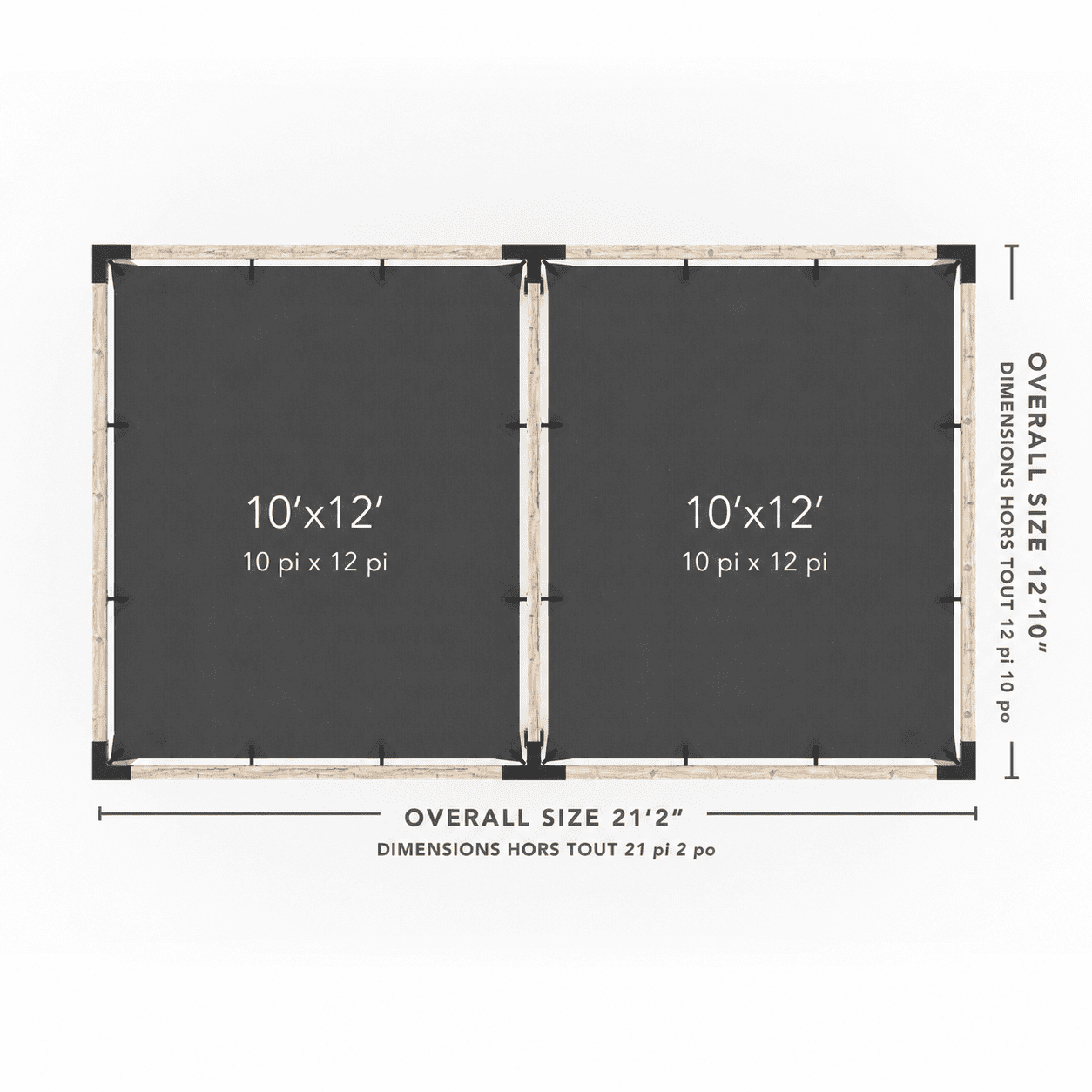 Toja 8' X 24' Double Pergola Kit With 2 Shade Sails For 4X4 Wood Posts