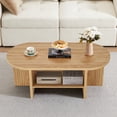 thumbnail image 1 of Wirrytor Oval Coffee Tables Table, Coffee for Living Room Small, Fluted Coffee Table with Open Storage Shelf, Farmhouse Wood Centre Table for 2-Tier Coffee Table, Natural, 1 of 7