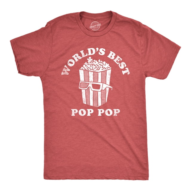 Mens Worlds Best Pop Pop T Shirt Funny Father's Day Gift Movie Popcorn Lovers Tee for Guys (Heather Red - POPPOP) - M