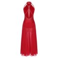 thumbnail image 2 of YiZYiF Robe Longue de Danse Lyrique pour Femme, Dos Croisé Fendu, Danse de Salon Moderne, Performance, Rouge, TG, 2 of 7