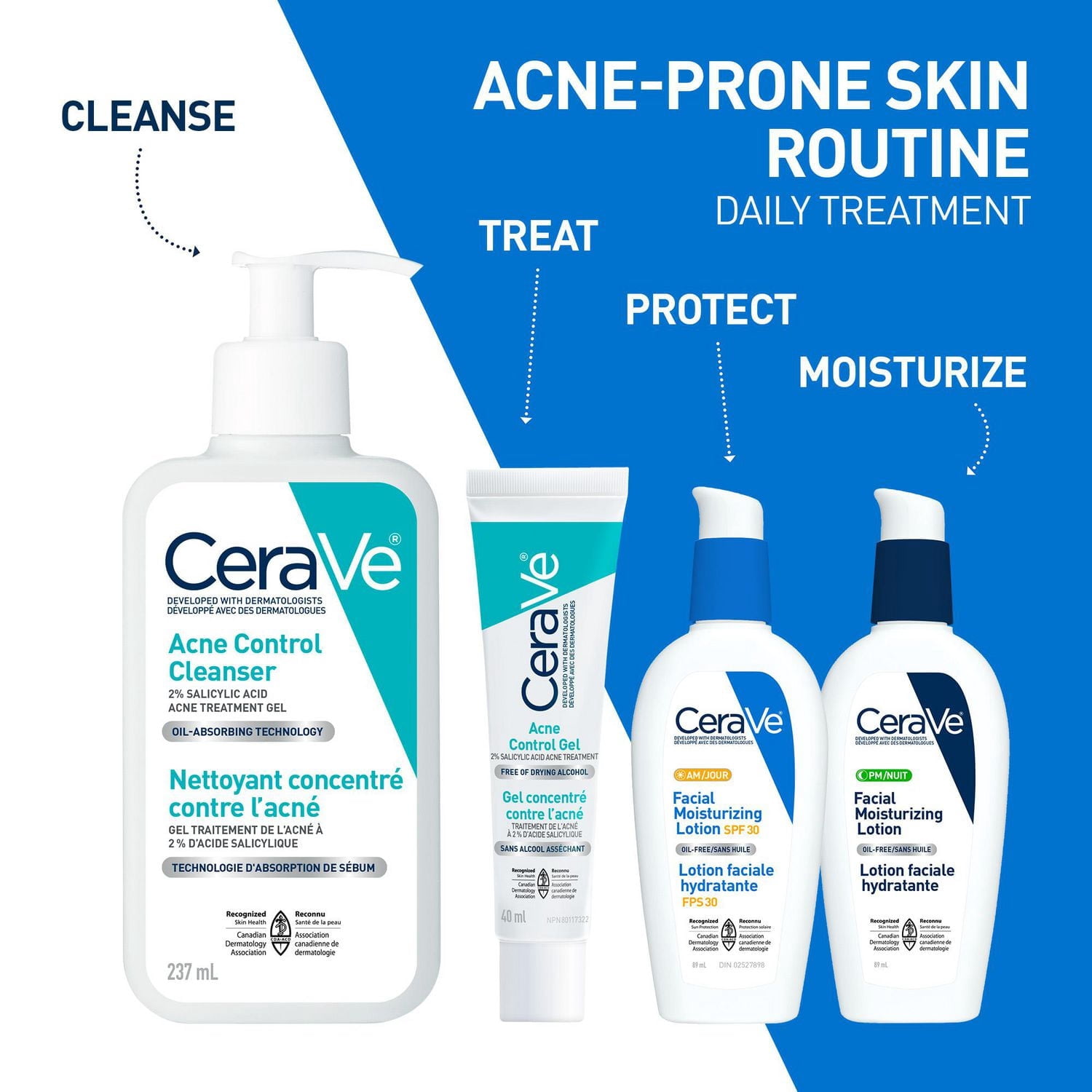 CeraVe Gel Contrôle de l'Acné, Traitement avec 2 % d'Acide Salicylique et AHA pour Visage, 40 ml