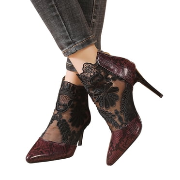 Cameland Bottes Frais à Talons Hauts pour Femmes, Talon Fin, Lacets, Maille Respirante, Grandes Chaussures de Mode