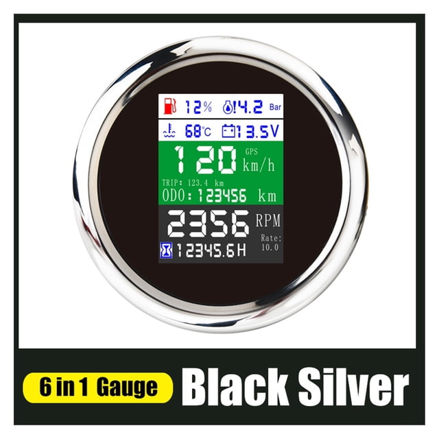 85mm 6 in 1 Multi-functional Digital Gauge GPS Fuel Level Water Temp Oil Pressure 0~10Bar With Alarm For Car Boat Tacho meter ,Wide Applicability