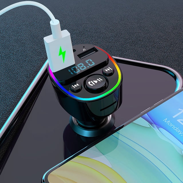 Émetteur FM Bluetooth pour Voiture / Modèle G67 / Chargeur Rapide Double USB et Type-C / Lecteur MP3 / Appels Mains Libres / Rétroéclairage LED 7 Couleurs / 12V-24V / SRN >60 dB / Bluetooth 5.0