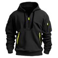 thumbnail image 4 of Ketyyh-chn99 Sweat Suits for Men Set 2 Pcs Hoodie Jogger Sweatsuits Men's Sports Two Piece Solid Color Multipocket Half Zipper Hooded Sweater Color Matching Waist Casual Pants Size for 2XL,Black, 4 of 5