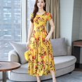 thumbnail image 3 of Hontri Robe Décontractée pour Femme Offres à Moins de 15 $, Mode Femme Été Grâce Mi-Mollet Manches Courtes Robe de Plage Imprimée Jaune 3TG, 3 of 7