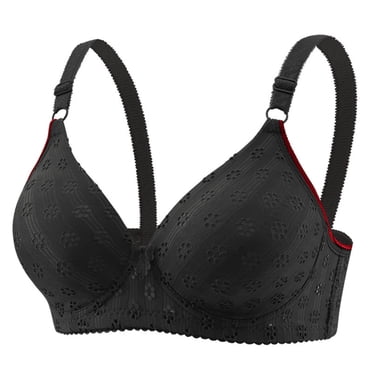 LOVZFMLL Bras for Women Woman's Embroidery Back Buckle Thin Style Ventilate Bra Without Steel Rim Black 42/95B