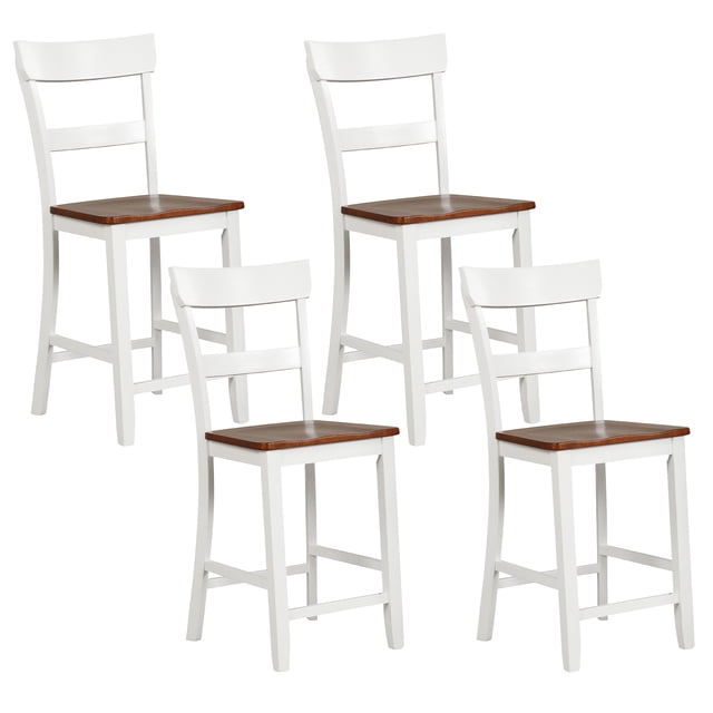 Costway Wooden Bar Stool Set of 4 Bar Chairs with LVL Rubber Wood Frame, Backrest, Footrest White