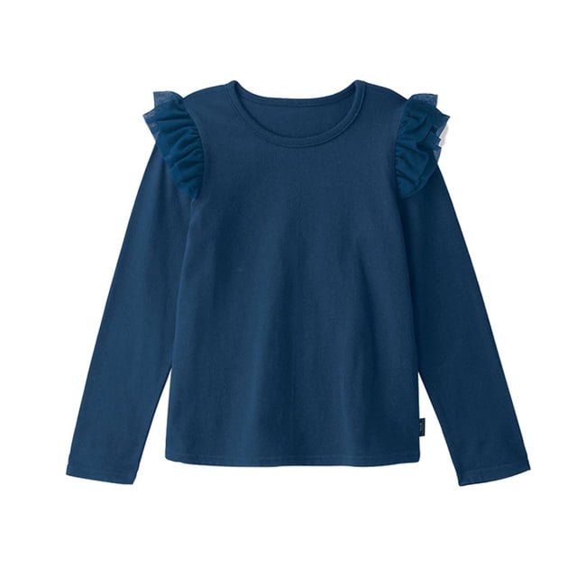Besolor Toddler Baby Girls Cotton Long Sleeve T-Shirt Kids Ruffle Crewneck Solid Color Basic Layering Tee Tops