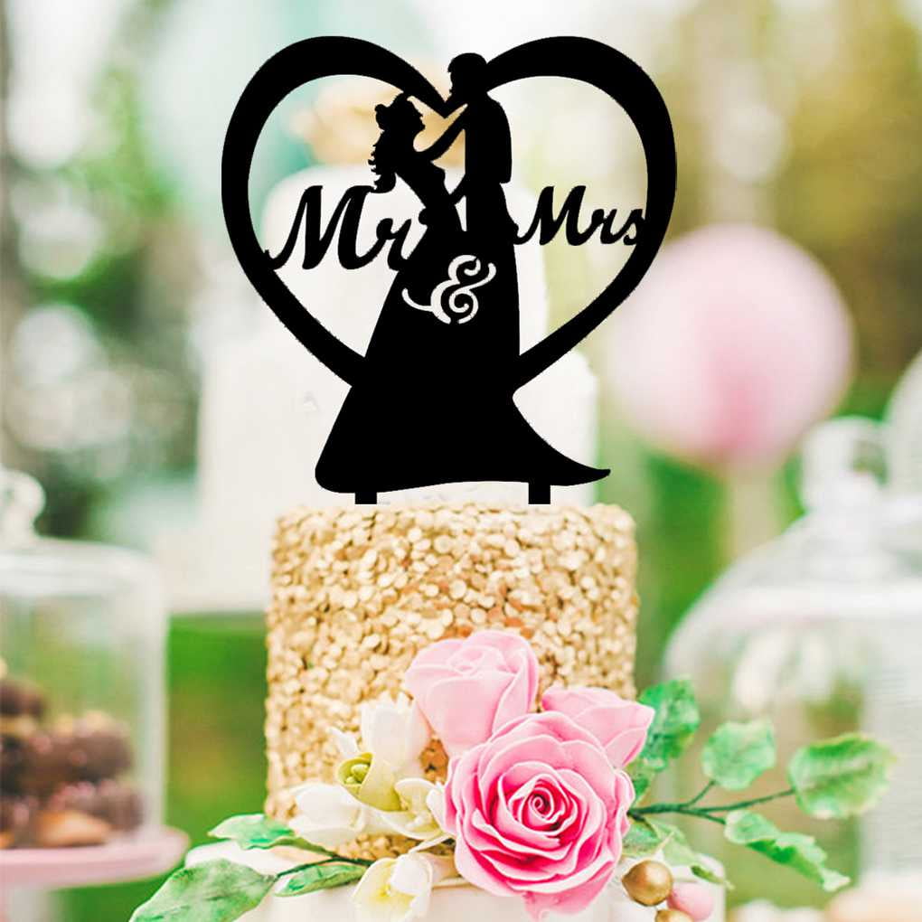Pitrice Romantic Acrylic Cake Topper Mr Mrs Toppers; Engagement Cake Decoration; Hollow Cake Accessory Wedding Cake Topper Decoration Party Supplies