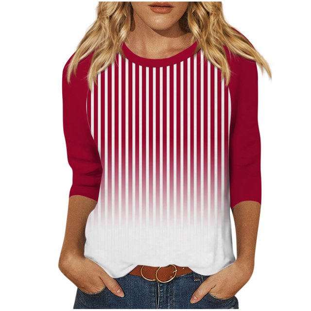 Birdeem T-Shirts à Manches 3/4 pour Femmes T-Shirt Imprimé Mode Blouse à Manches 3/4 Col Rond Hauts Décontractés T-Shirts à Manches 3/4 pour Femmes