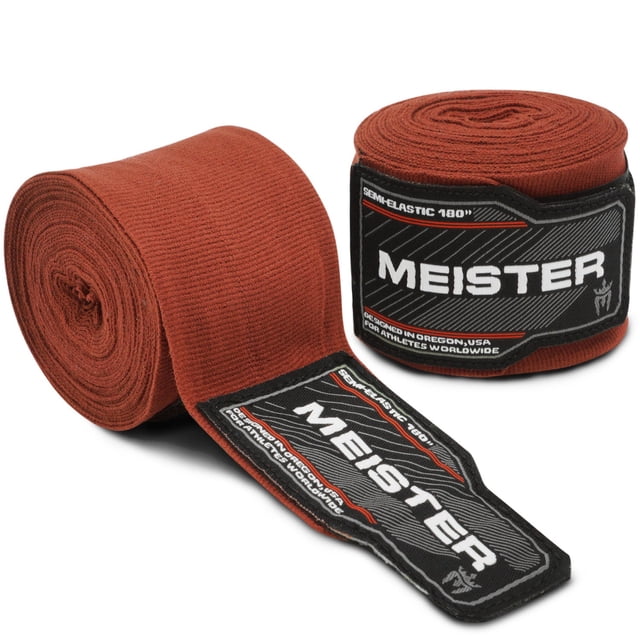 Meister Adult 180" Semi-Elastic Hand Wraps for MMA & Boxing (Pair) - Brown