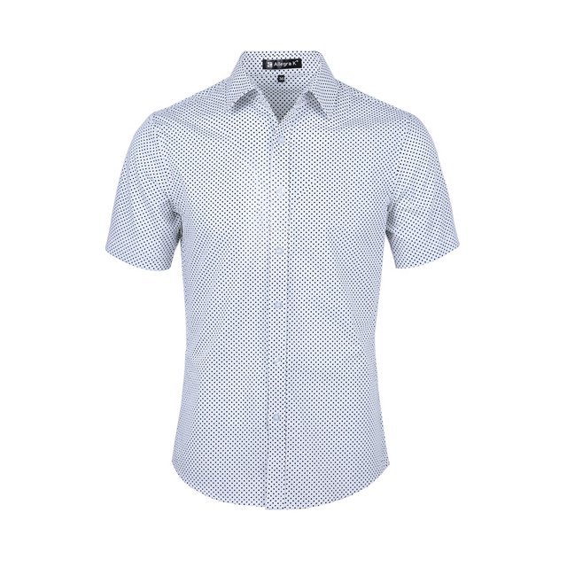 INSPIRE CHIC Men's Short Sleeves Polka Dots Button Down Shirt White 50