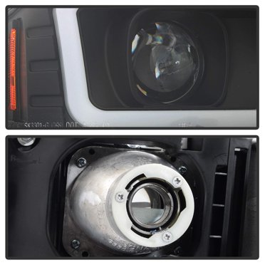 Spyder Ensemble de Phare Automobile 5084521 Version 2; Faisceau de Projecteur avec Lumière de Course de Jour Style Barre à DEL; Boîtier Noir; Lentille Transparente; Ampoule HB4 Transparente; Ensemble de 2