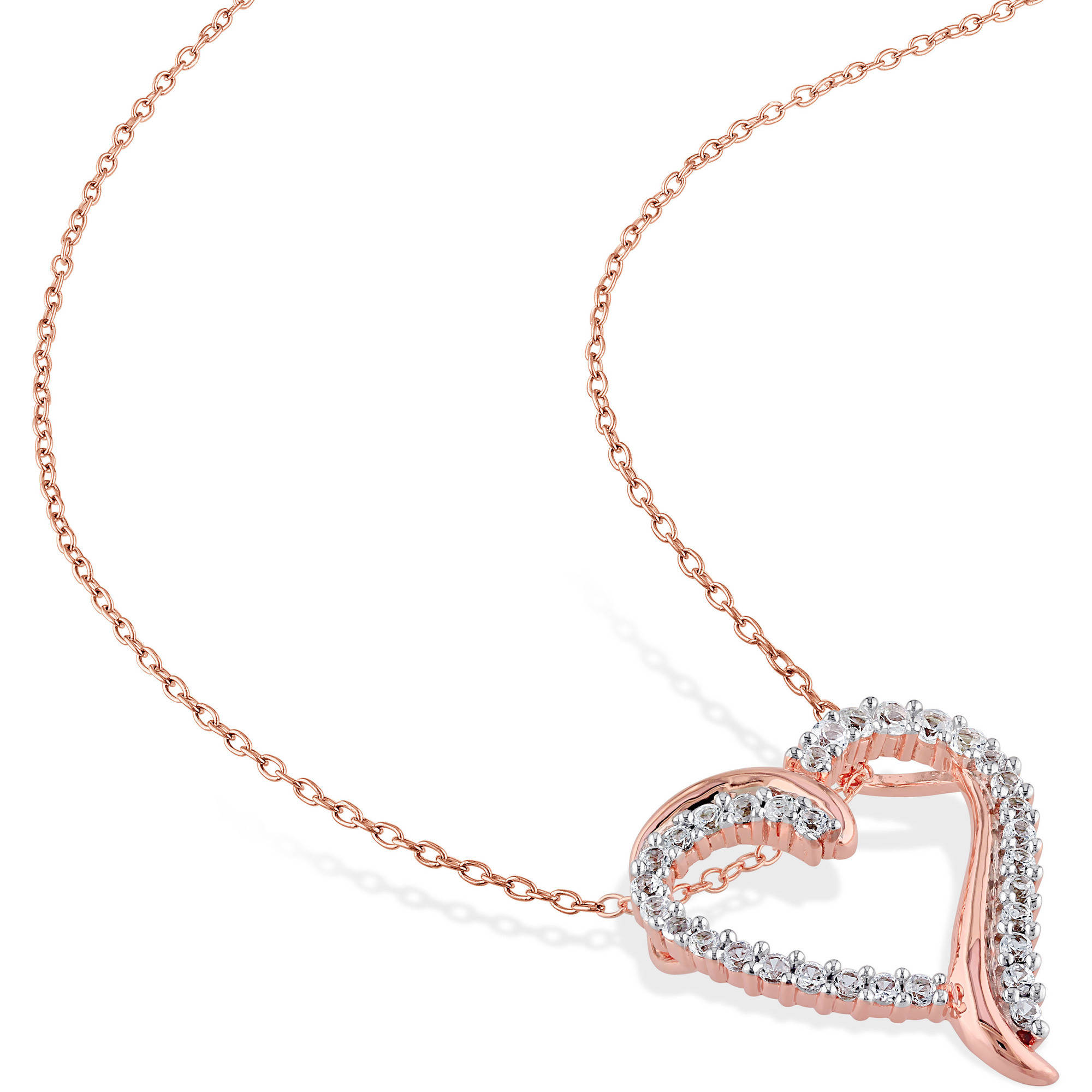 Pendentif en forme de cœur Miabella avec 0.75 carat de saphir blanc synthétique en argent sterling plaqué rose, 18"
