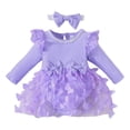 thumbnail image 1 of GPOECD Girls Long Sleeve Bowknot Solid Color Ruffles Romper Bodysuits with Headbands Outfits Long Sleeve Rompers for Girls Purple-j,3-6 Months, 1 of 7