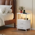 thumbnail image 2 of Eunos 2 Drawer White Small Nightstand with Charging Station, LED and Open Shelf for Bedroom, 2 of 8
