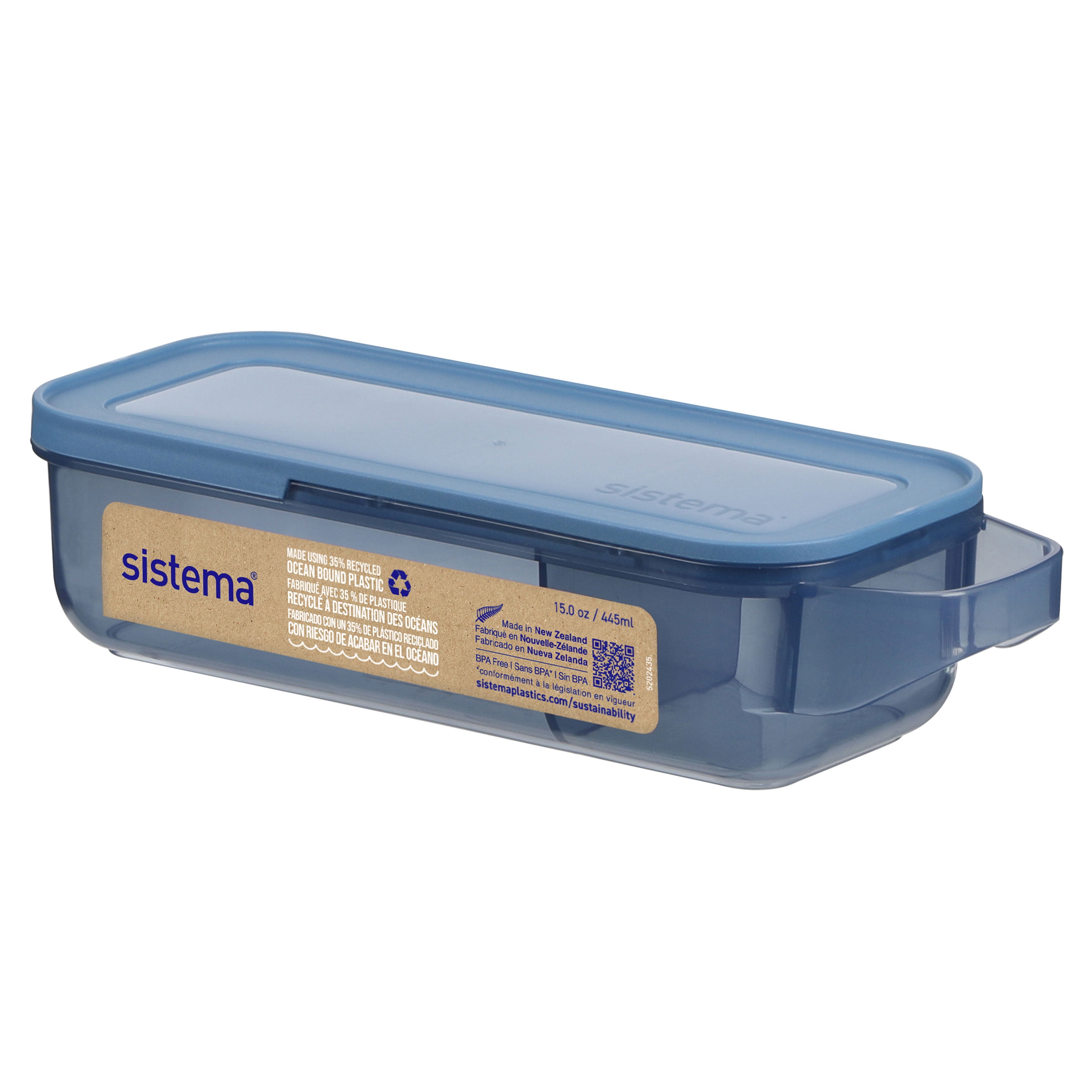Sistema Ocean Bound Slide 'n Snack Food Storage Container, 445 mL, Teal or Blue (Not Selectable)