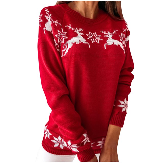 IROINID Pull-Over en Tricot à Encolure Ronde pour Femmes Pull de Noël Décontracté à Manches Longues