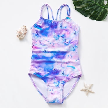 Maillot une Pièce pour Petites Filles, Maillot Hawaïen à Volants pour Filles, Sans Manches, Maillot d'Été pour Enfants 7-8 Ans