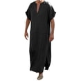 thumbnail image 1 of Men Kaftan Thobe Casual Long Sleeve Men'S Robe V Neck Muslim Thobe for Men Black Robe Men, 1 of 5