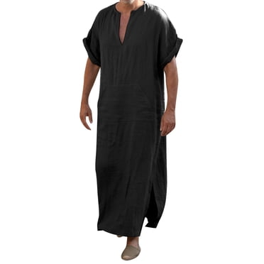 Ketyyh-chn99 Wrangler Shirts for Men Fall Clothes Mens Casual Fashion Cotton V Neck Short Sleeve Robe Jacket Black,3XL