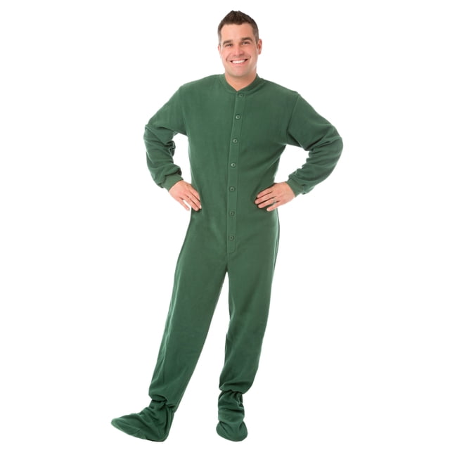 Big Feet PJs Green Micro-polar Fleece Adult Footed Pajamas NO Drop Seat Sleeper