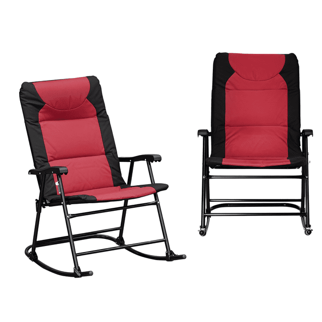 Outsunny Ensemble de 2 Chaises Berçantes Pliables pour Patio, Rouge
