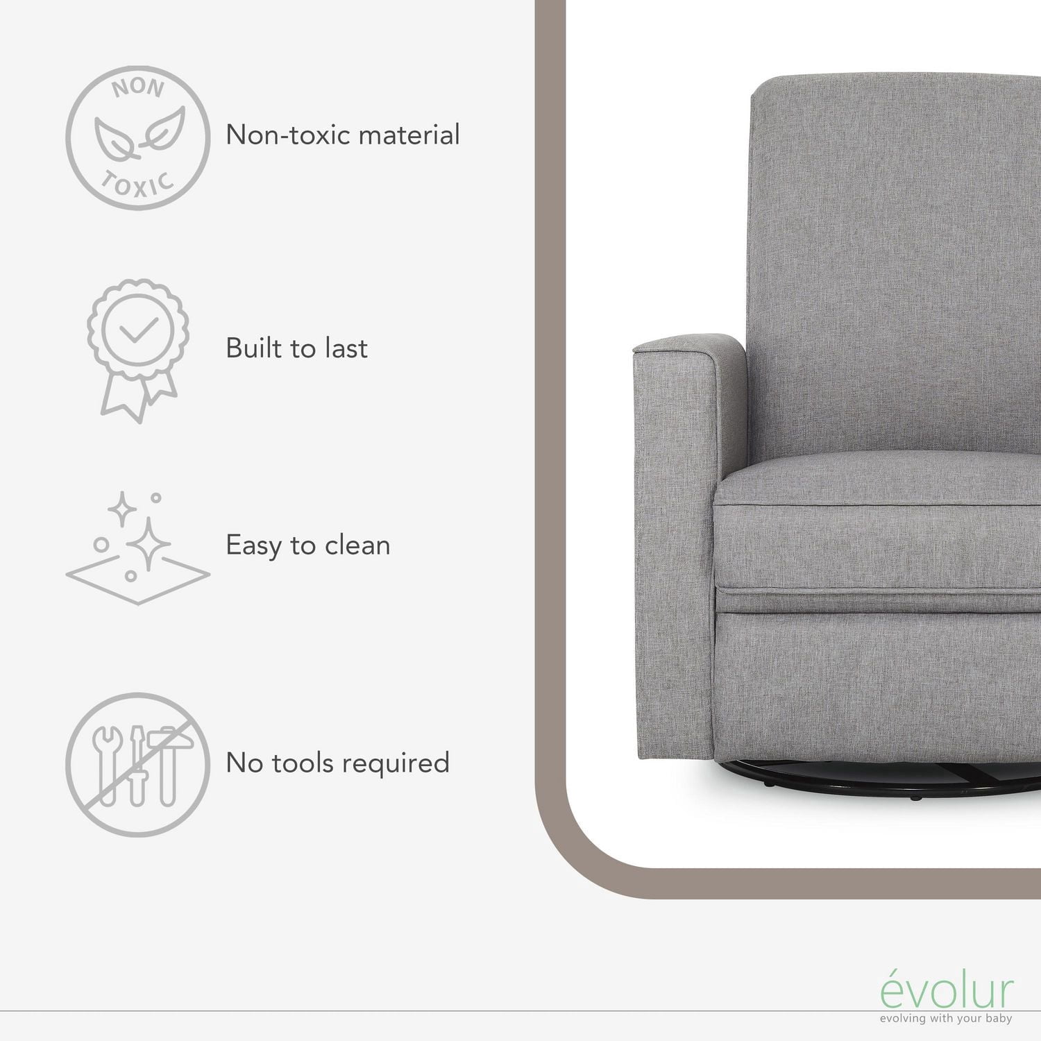 Evolur Harlow Deluxe Glider, Power Recliner, and Rocker With USB Charging Port