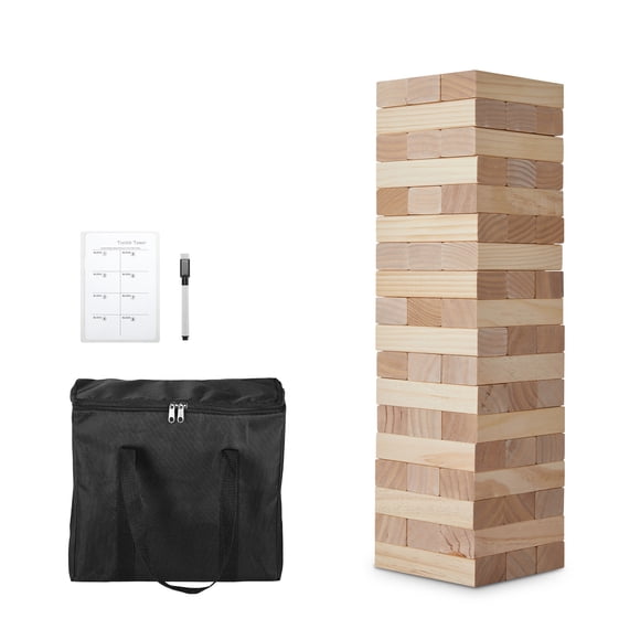KFFKFF Tumbling Timber Toy, 54 Blocks Medium Tumble Tower Blocks Game, Pine Wood Tumbling Tower Game with Carry Bag and Scoreboard, Wooden Stacking Game