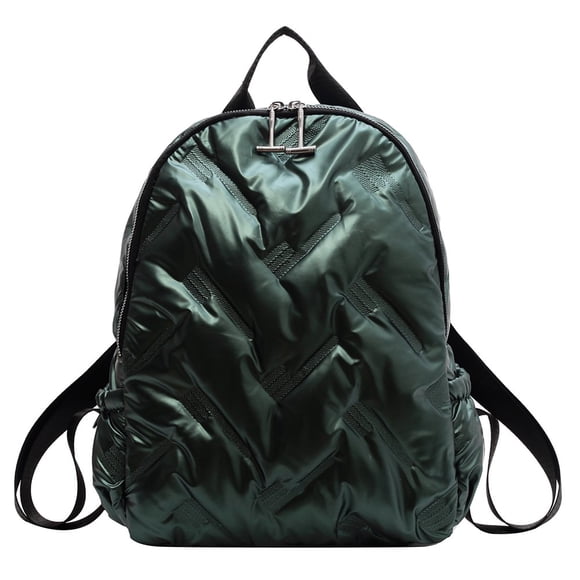 Fashion School Backpack Cotton Padded Women Quilted Big Winter Knapsack (Green)