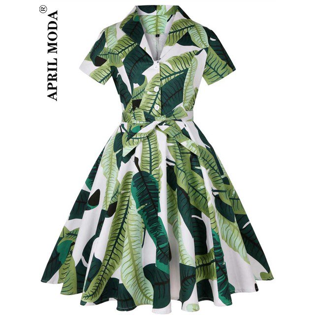 Robe Vintage d'Été pour Femmes Imprimé Perroquet 2024 Robe de Soirée Rétro Verte Rockabilly Années 50 60 Robe d'Été
