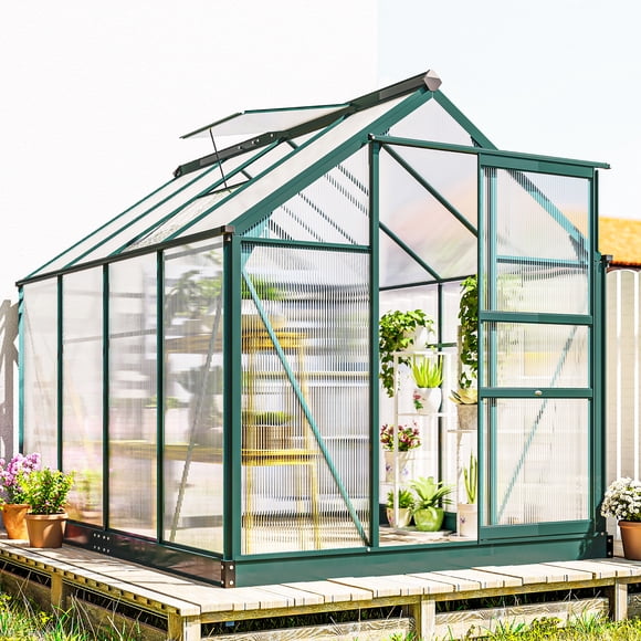 Outsunny 6' x 8' x 6.6' Aluminum Polycarbonate Walk-In Garden Greenhouse
