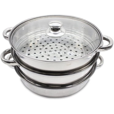 Ensemble de Casseroles Vapeur en Acier Inoxydable à 3 Niveaux de Haute Qualité 28 cm + Couvercle en Verre